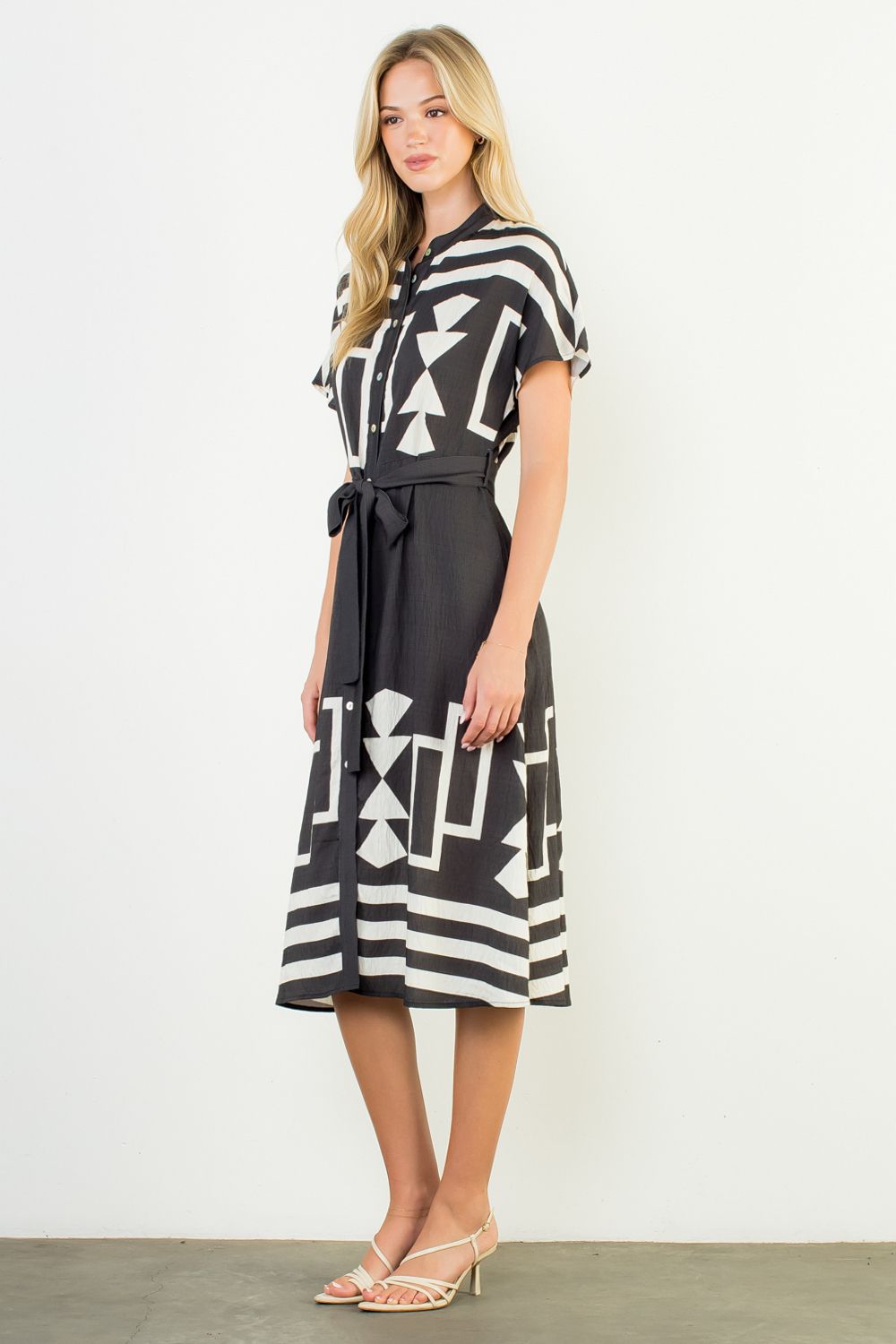 THML SS Print Button Up Dress - Black - Mainstream Boutique
