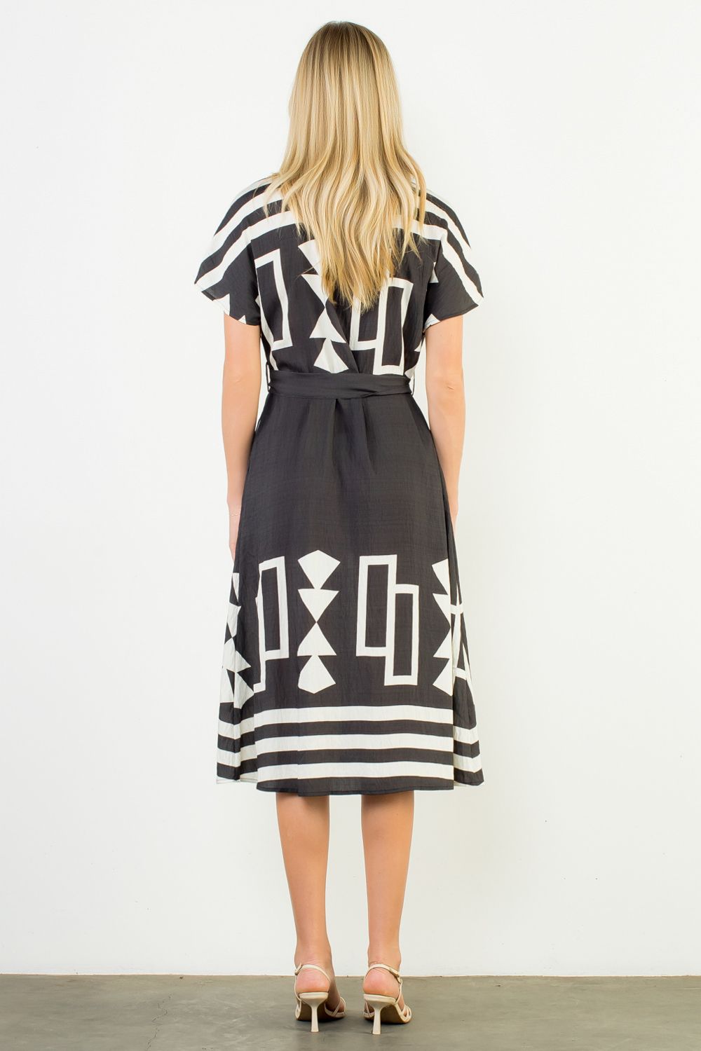 THML SS Print Button Up Dress - Black - Mainstream Boutique