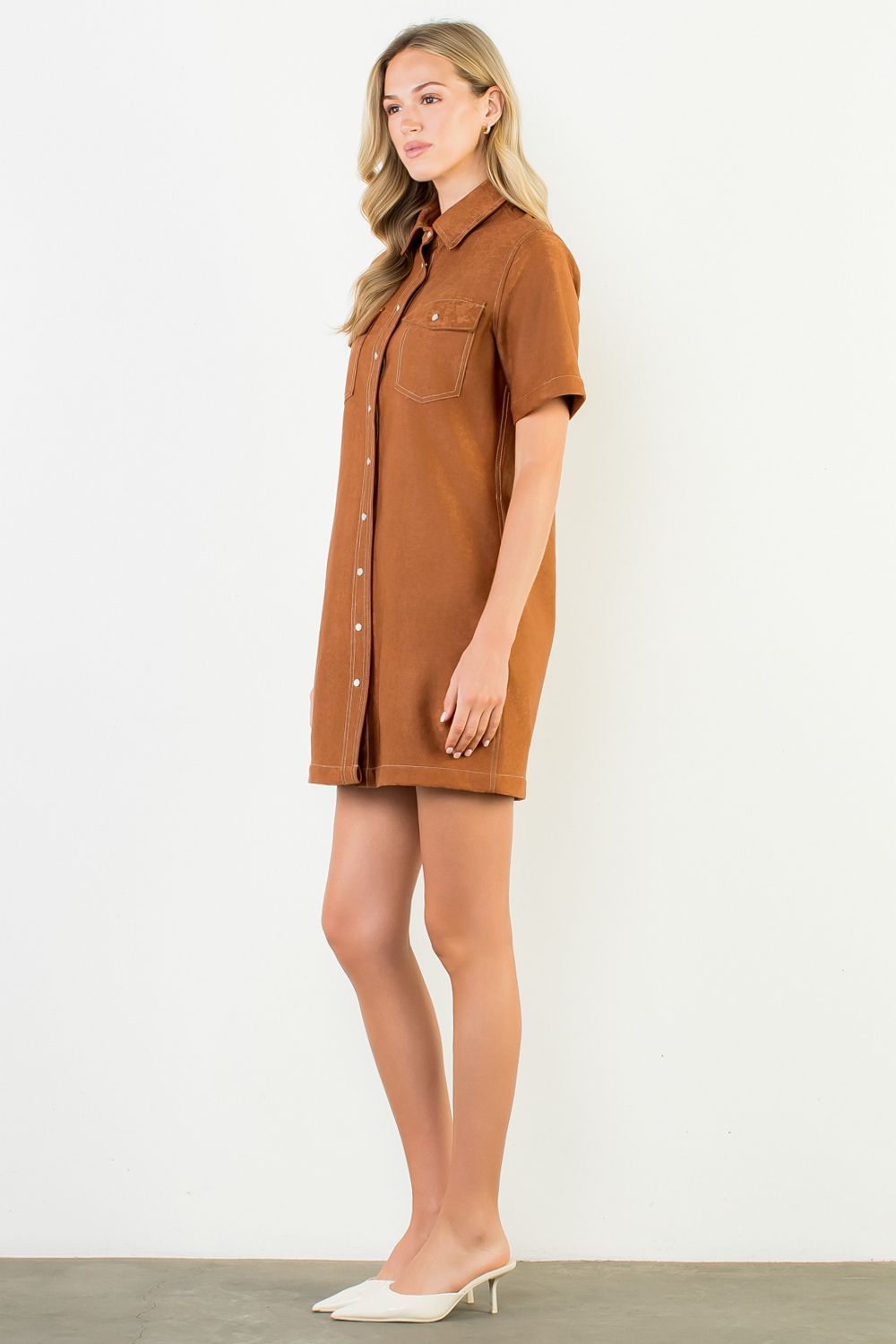 THML SS Suede Dress - Brown - Mainstream Boutique