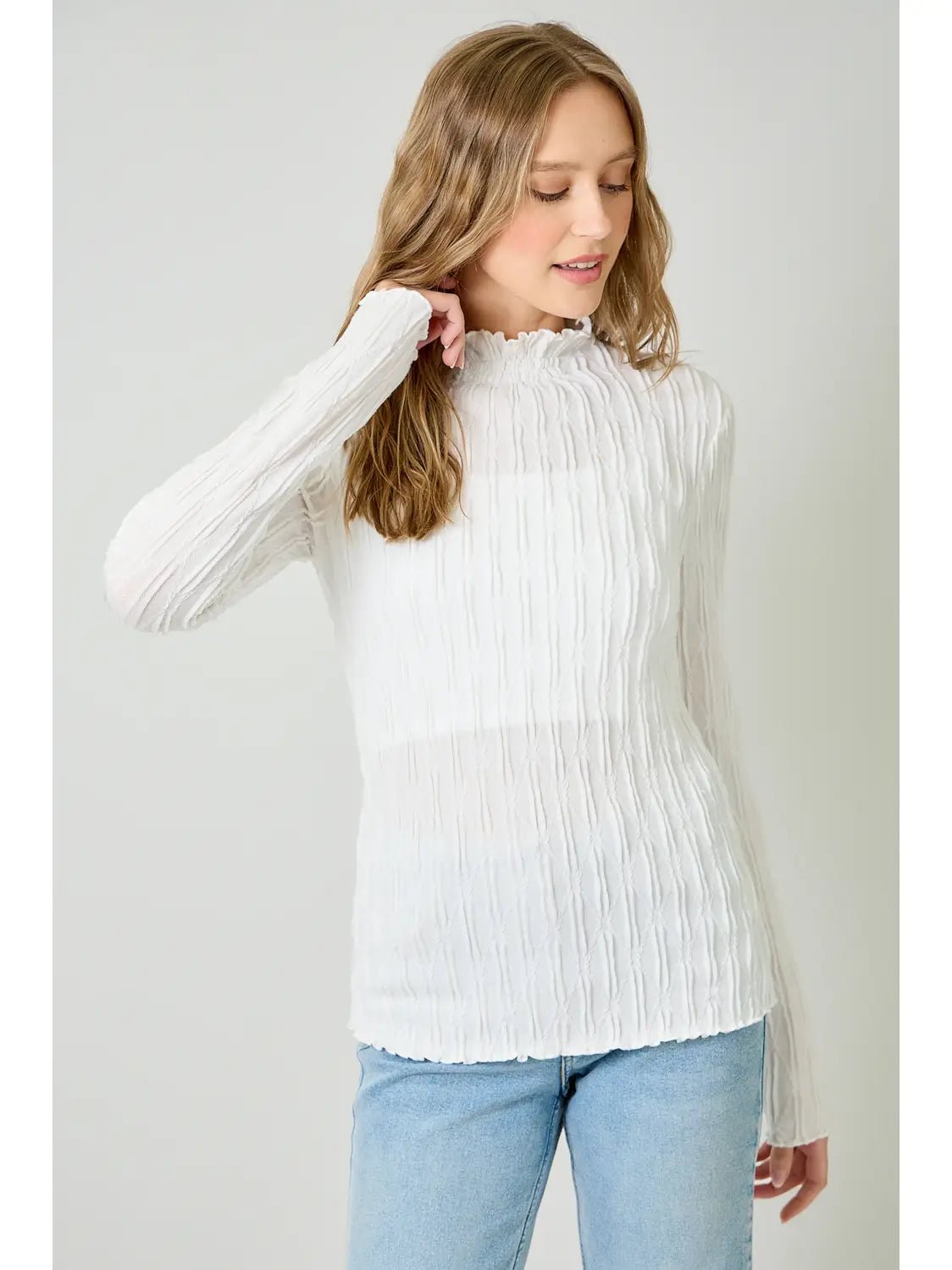 Lettuce Edge Textured Knit Top - Mainstream Boutique
