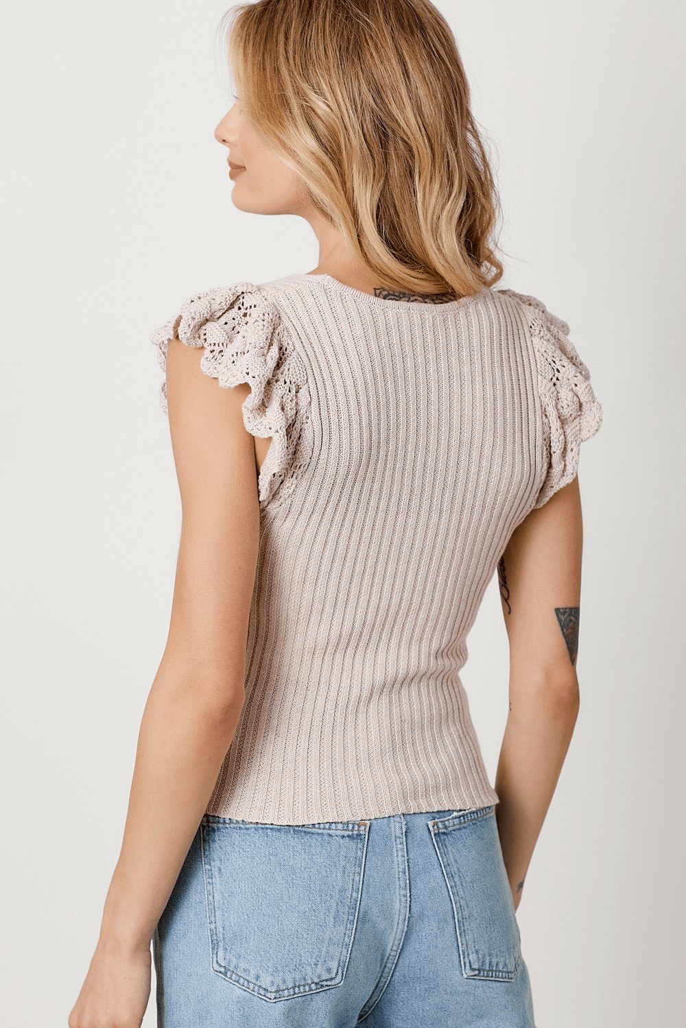 Flutter Crochet Sleeve Sweater - Mainstream Boutique