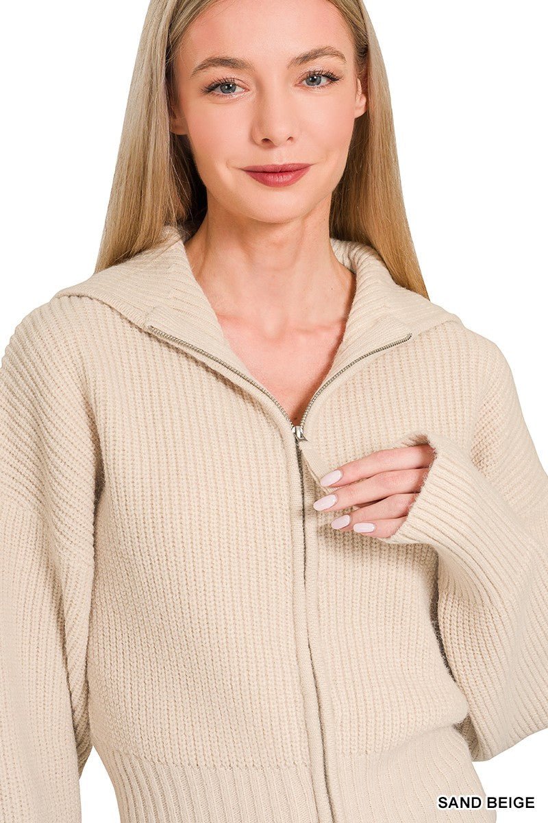 Collared Zip Up Sweater - Mainstream Boutique